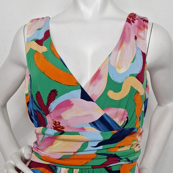 Pappagallo "NEW" Green Pink Multicolor Bohemian Tropical Floral Maxi Dress Sz. S - Picture 2 of 11